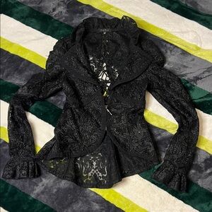 PUNK RAVE Black Embroidered Lace-Up Women's Jacket Size S